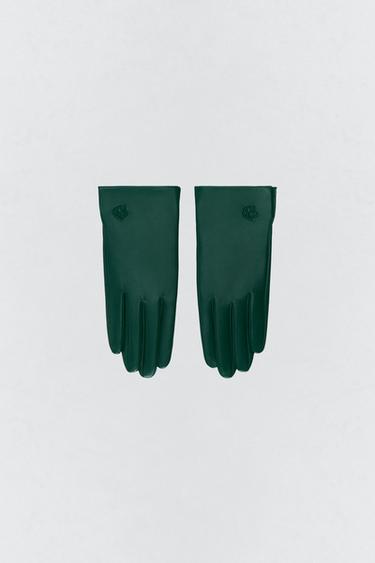 EMBROIDERED LEATHER GLOVES SOSHIOTSUKI X ZARA - Green by Zara