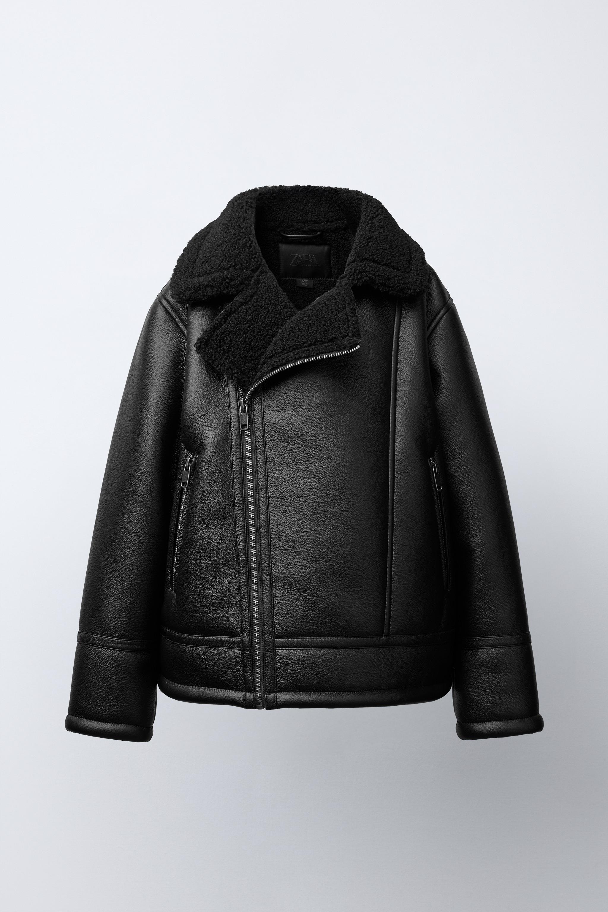 フェイクシープスキンダブルフェイスジャケット - ブラック | ZARA