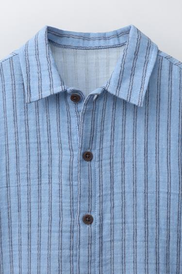 CHEMISE TEXTURÉE À RAYURES - Bleu de Zara - Image 2