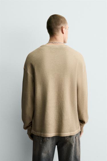 PRINTED WAFFLE-KNIT SWEATSHIRT - Oyster-white by Zara - Image 2