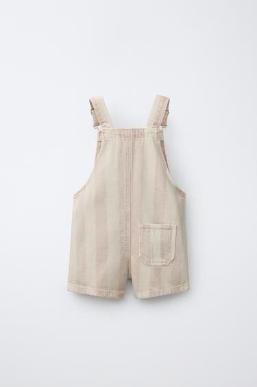 SHORT STRIPED TWILL DUNGAREES - Light beige by Zara - Image 1