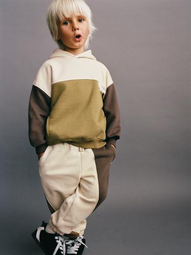 Zaras JOGGINGBYXA COLOR BLOCK ETIKETT - Ljust beige