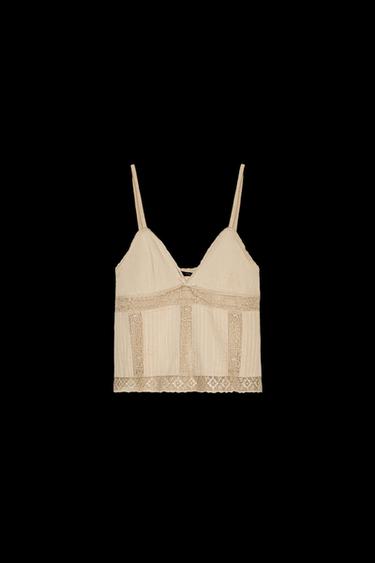 BESTICKTES TOP - Dunkelbeige von Zara - Bild 0