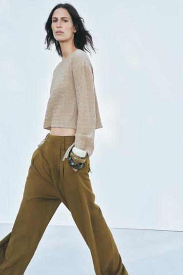 Zara TEXTURED TIE TOP - Sand