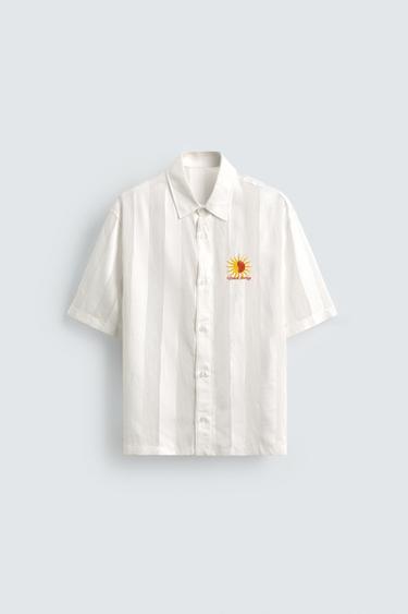 EMBROIDERED STRIPED JACQUARD SHIRT - White by Zara - Image 6