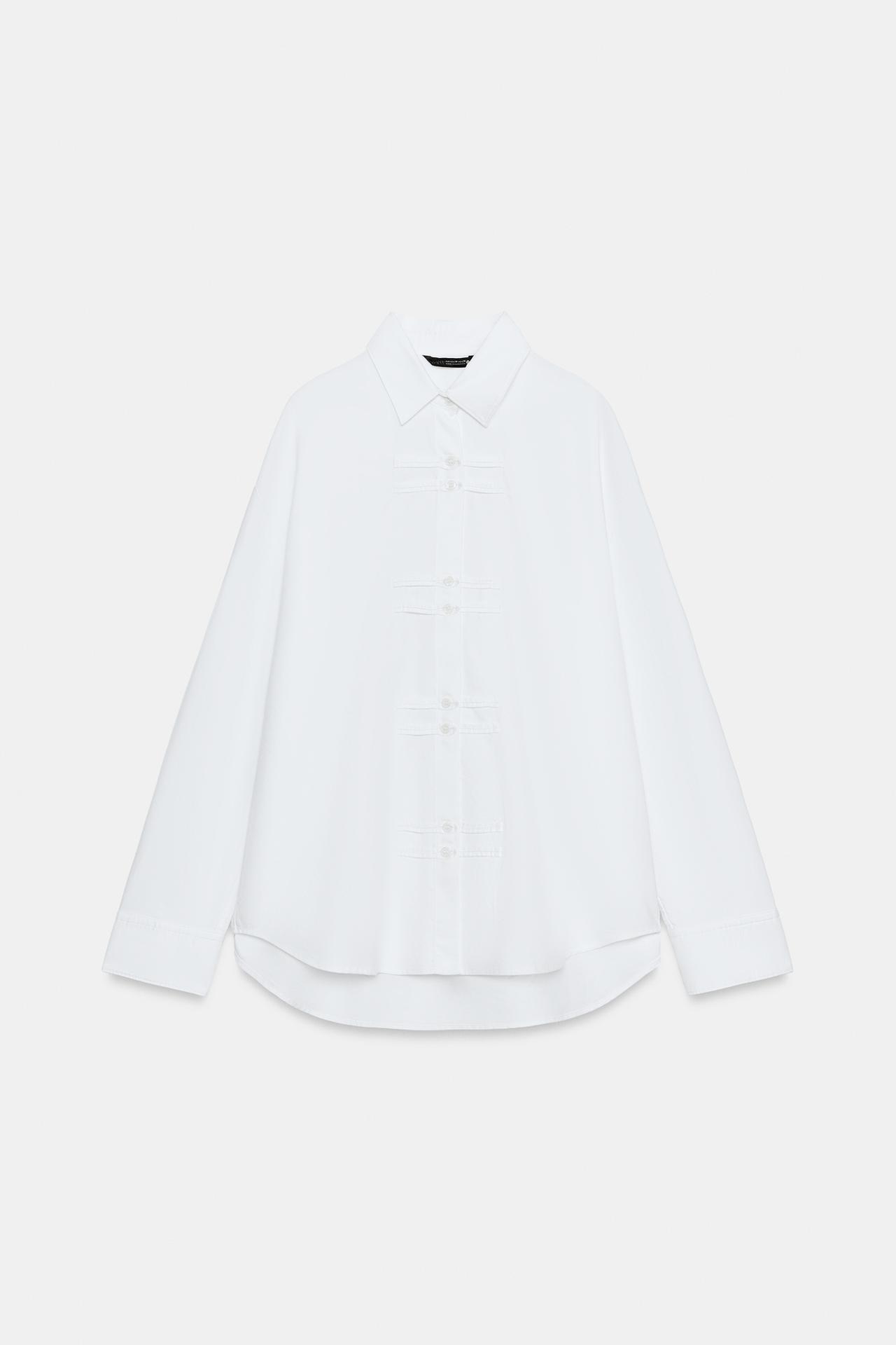 ZW COLLECTION OXFORD FROG FASTENING SHIRT — White