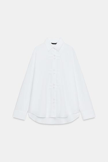 ZW COLLECTION OXFORD FROG FASTENING SHIRT — White 1