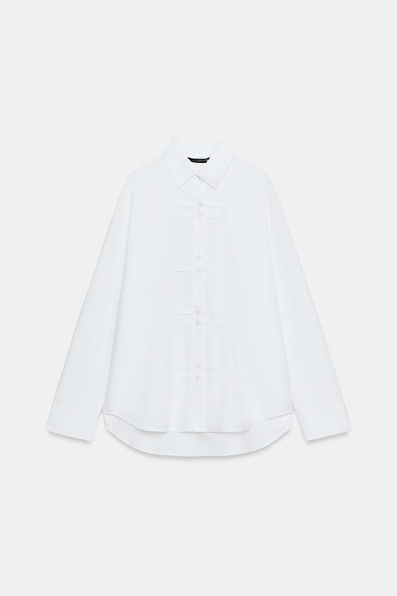 ZW COLLECTION OXFORD SHIRT WITH FROG FASTENING - White by Zara - Image 6