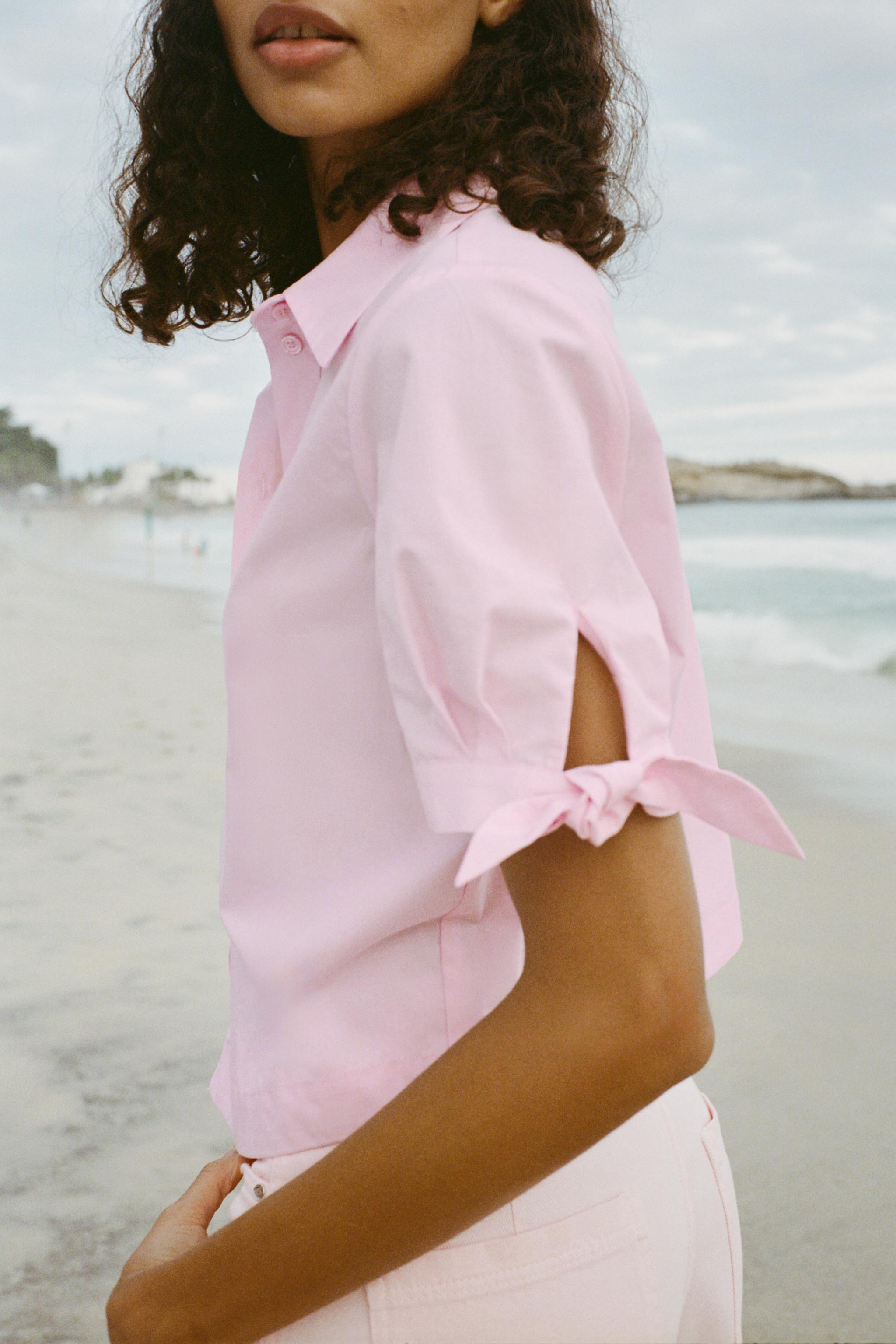 POPLIN SHIRT WITH TIES - Pink | ZARA United States POPLIN SHIRT WITH TIES - Pink | ZARA United States