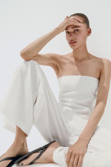 EMBROIDERED TROUSERS - Oyster-white by Zara - Image 4