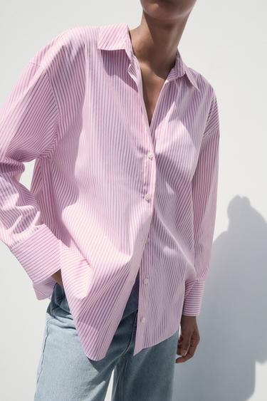STRIPED POPLIN SHIRT WITH METALLIC THREAD - Pink / White by Zara - Image 2