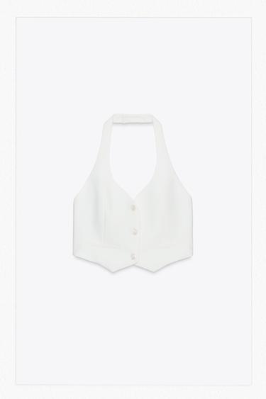 Zara FITTED HALTER VEST - Ecru