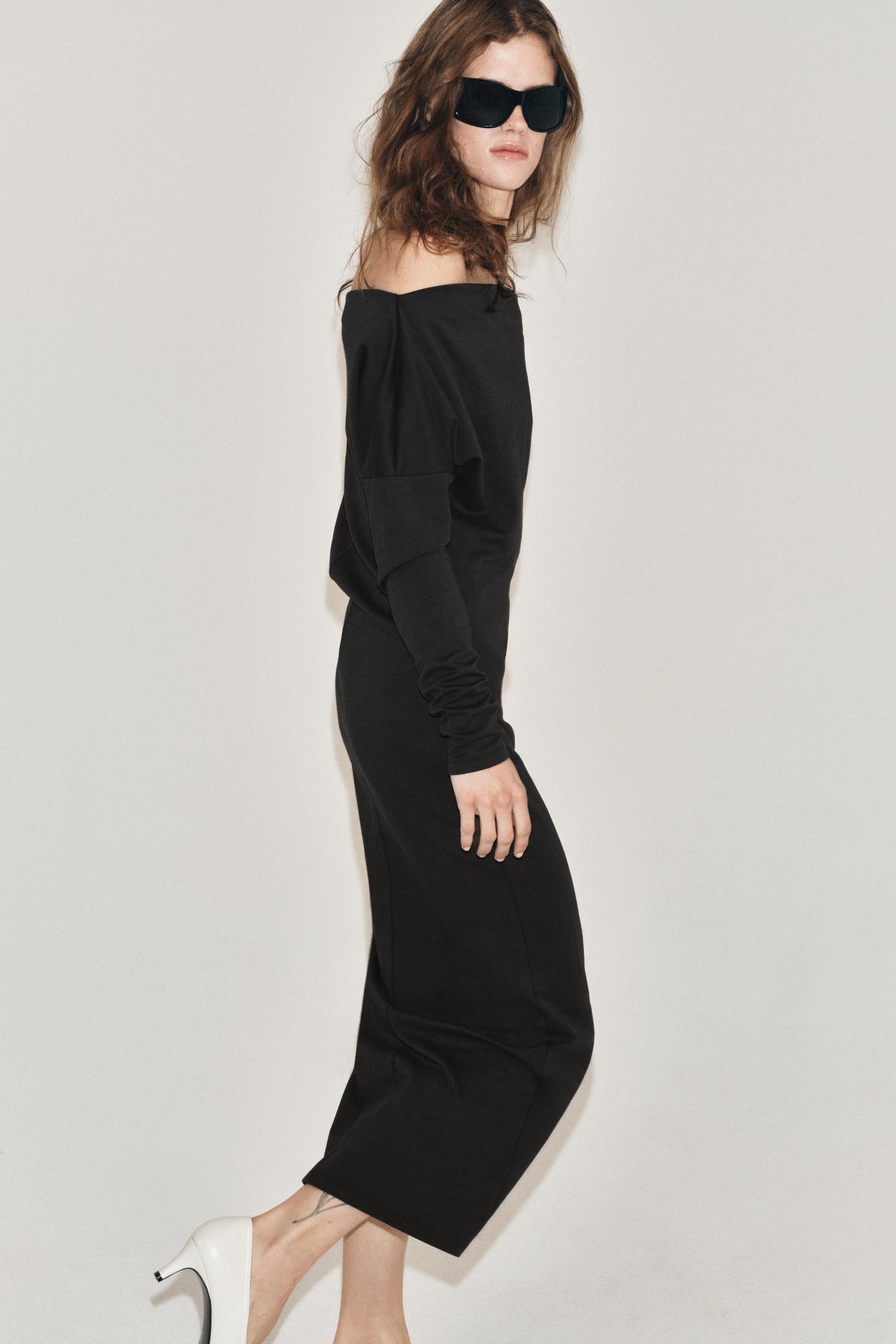 Женское платье Zara Asymmetric Neckline MIDI, цвет: Тёмный баклажановый — фото 3