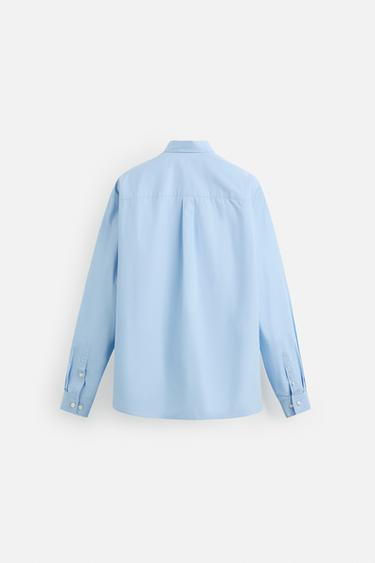 CHEMISE EN POPELINE AVEC POCHE - Bleu ciel de Zara - Image 8