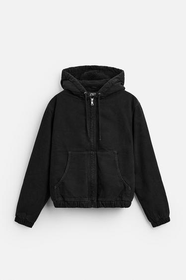 CAZADORA DENIM BORREGUILLO - Negro de Zara