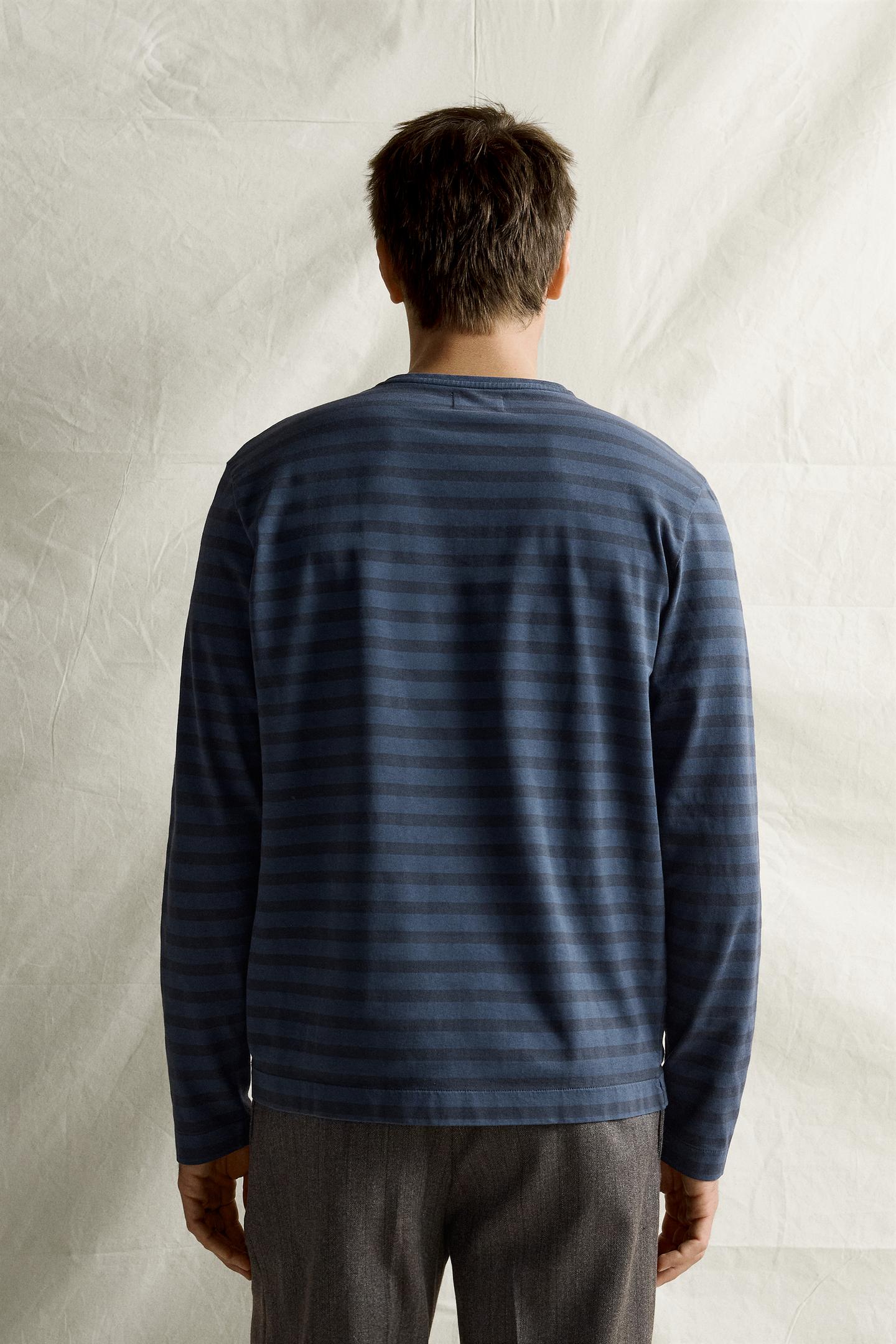 Мужская футболка Zara Supima® Striped Jacquard, цвет: Полуночный синий — фото 3