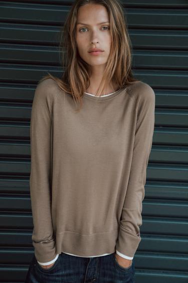 Zara DOUBLE KNIT SWEATER - Mink