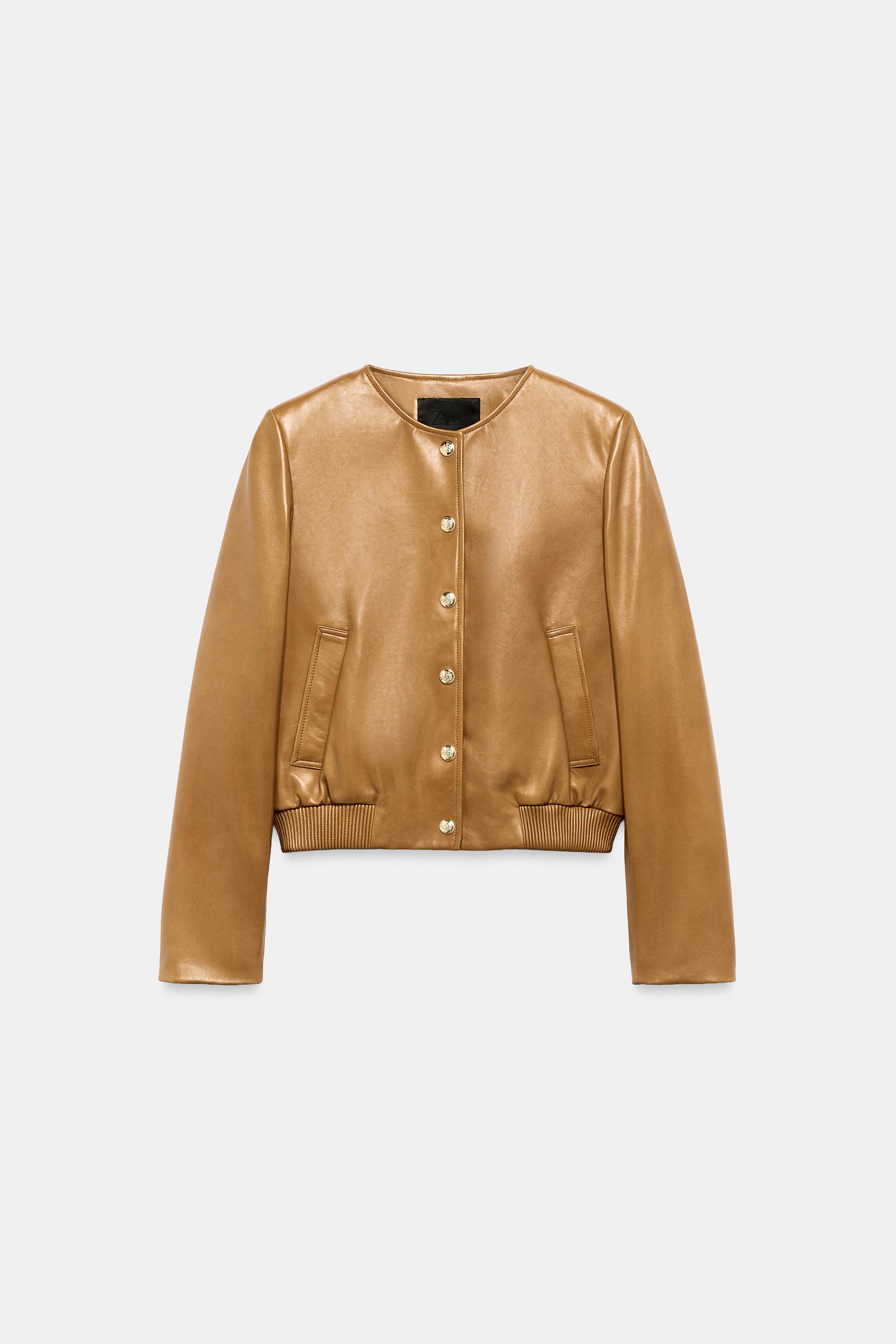 ZW COLLECTION 100% LEATHER BOMBER JACKET - Caramel | ZARA United