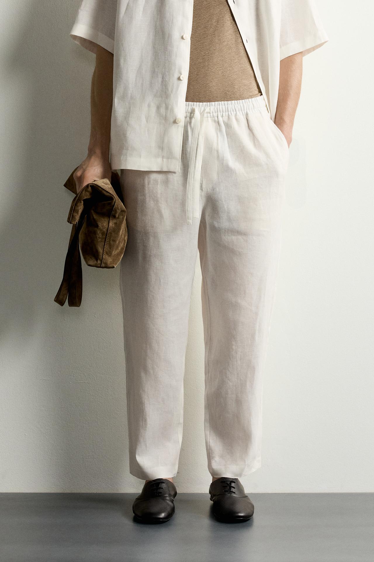 100% LINEN RELAXED FIT PANTS — White