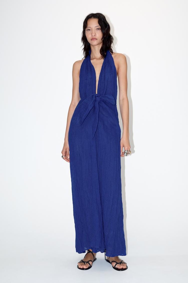 ZW COLLECTION リネン ロングワンピース - ブルー | ZARA Japan / 日本