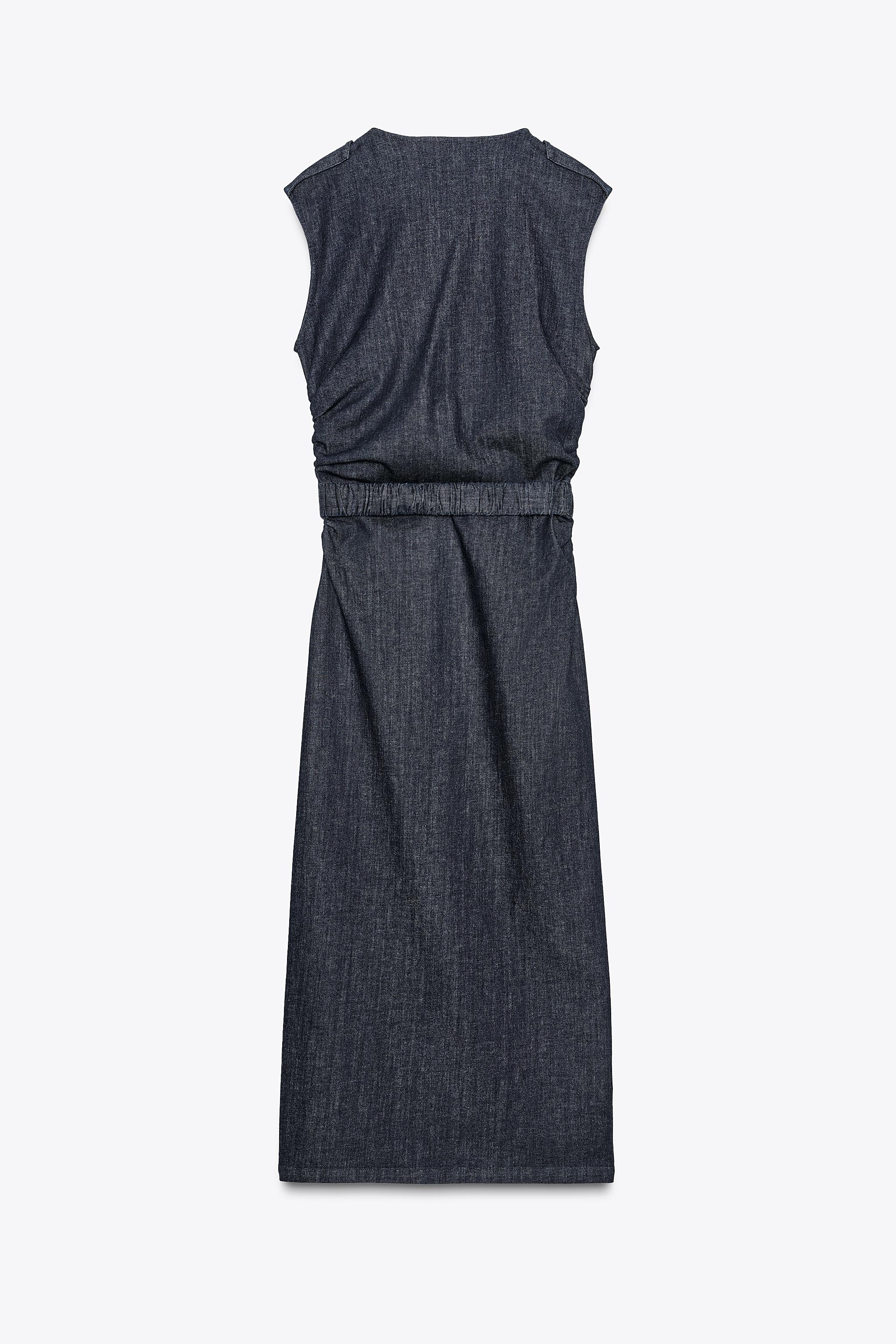 ZARA デニムドレープミディ丈ベルト付きワンピース Z1975 デニムドレープミディ丈ベルト付きワンピース