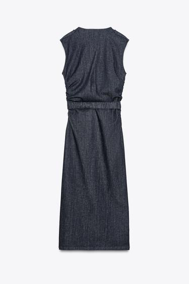 ROBE Z1975 MIDI EN DENIM DRAPÉE CEINTURE - Indigo de Zara - Image 6