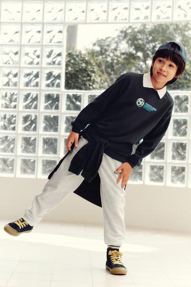 Zara 凸紋標語 T 恤 - 藍色