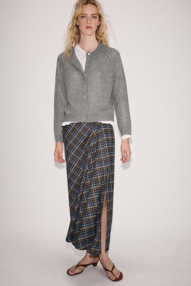 ZW COLLECTION CHECK MIDI SKIRT - Brown-Blue by Zara