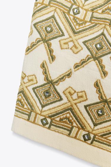 EMBROIDERED MIRROR BERMUDA SHORTS - ecru/khaki by Zara - Image 7