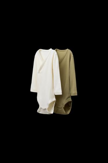 Zara TWO-PACK BOX OF WRAP NECK MERINO WOOL BLEND BODYSUITS - Light green - Image 0