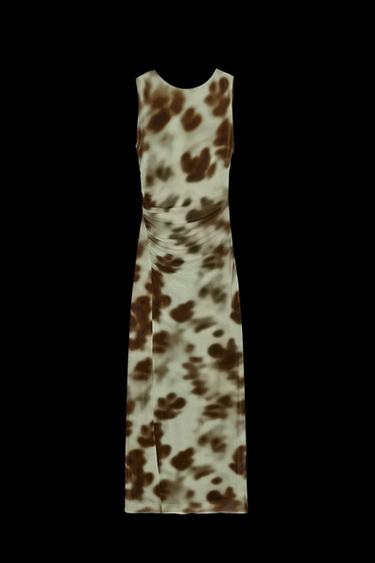 Zara DRAPED PRINTED MIDI DRESS - Greens - Image 0