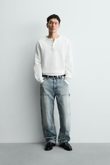 Zara WASHED CARPENTER JEANS - Light blue