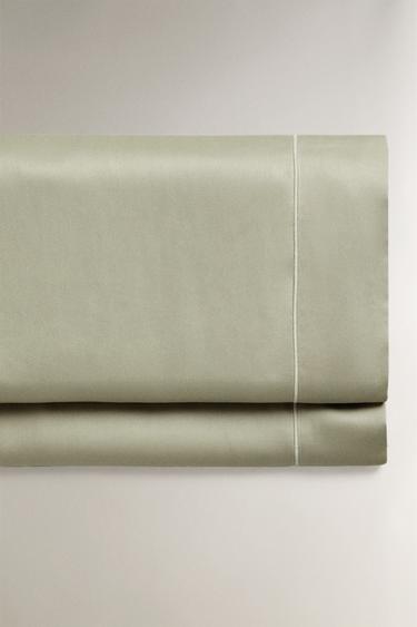 SATEEN FLAT SHEET WITH TRIM (300 THREAD COUNT) - Green by Zara
