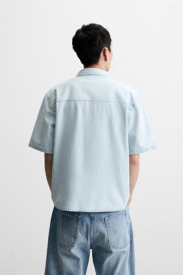 CHEMISE DÉLAVÉE À POCHE - Bleu clair de Zara - Image 2