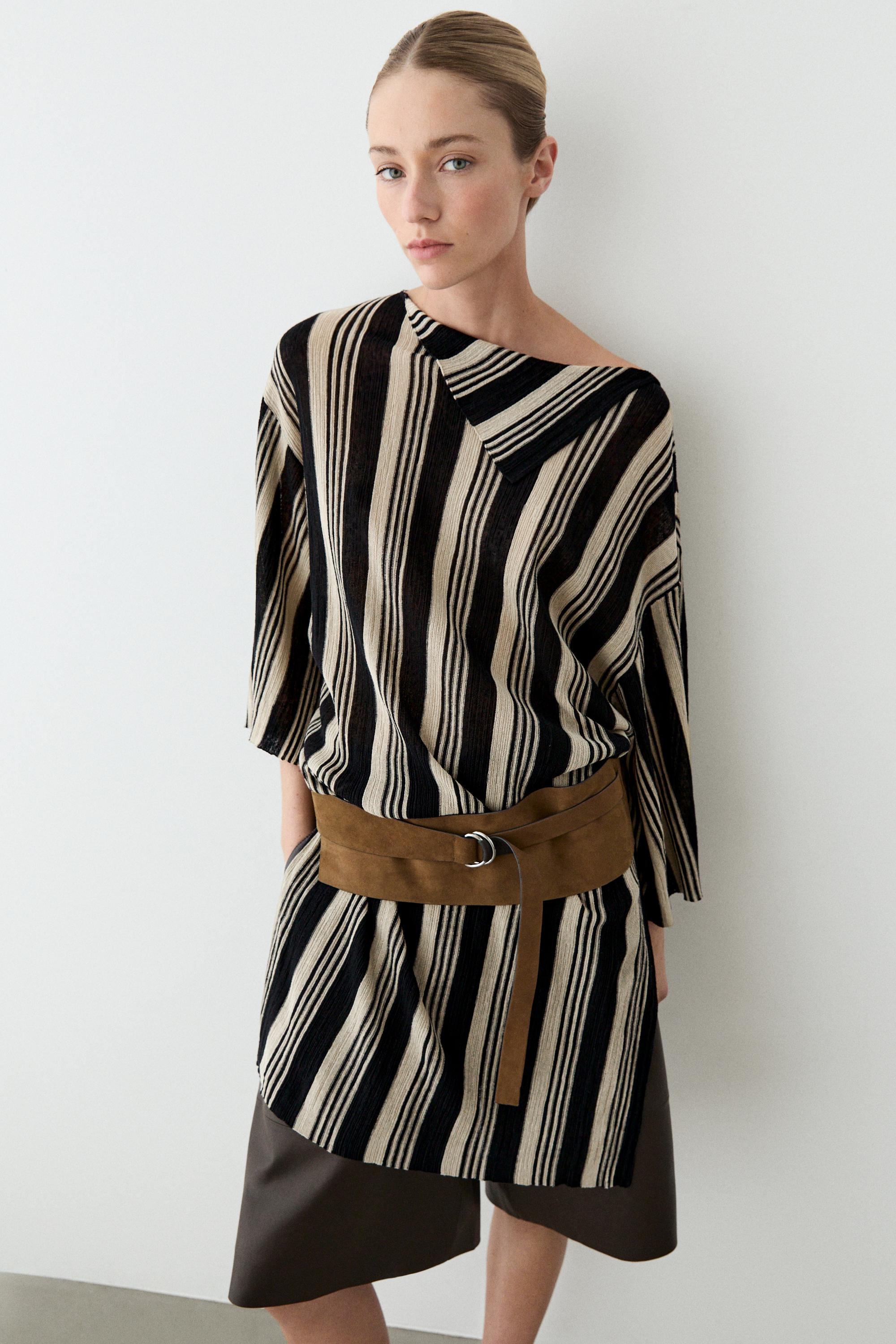 Striped knit kaftan sweater