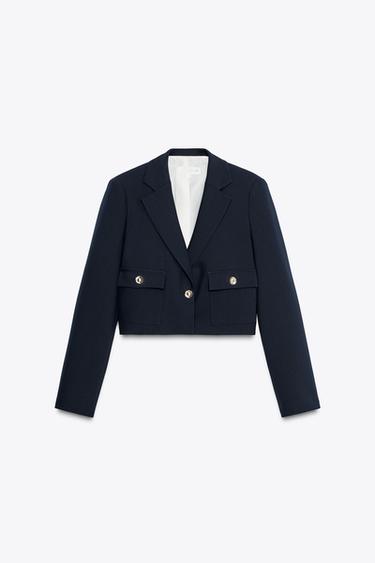 Zara CROPPED BLAZER WITH SHOULDER PADS - Navy blue - Image 0