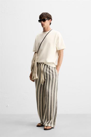 STRIPED JACQUARD TROUSERS - White / Navy by Zara