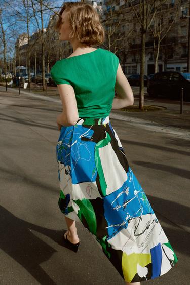 JUPE MI-LONGUE IMPRIMÉE À PLIS - Multicolore de Zara - Image 4