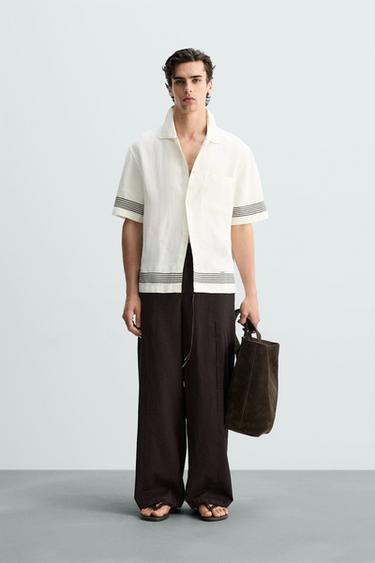 PLEATED COTTON - LINEN TROUSERS - Dark brown by Zara - Image 0