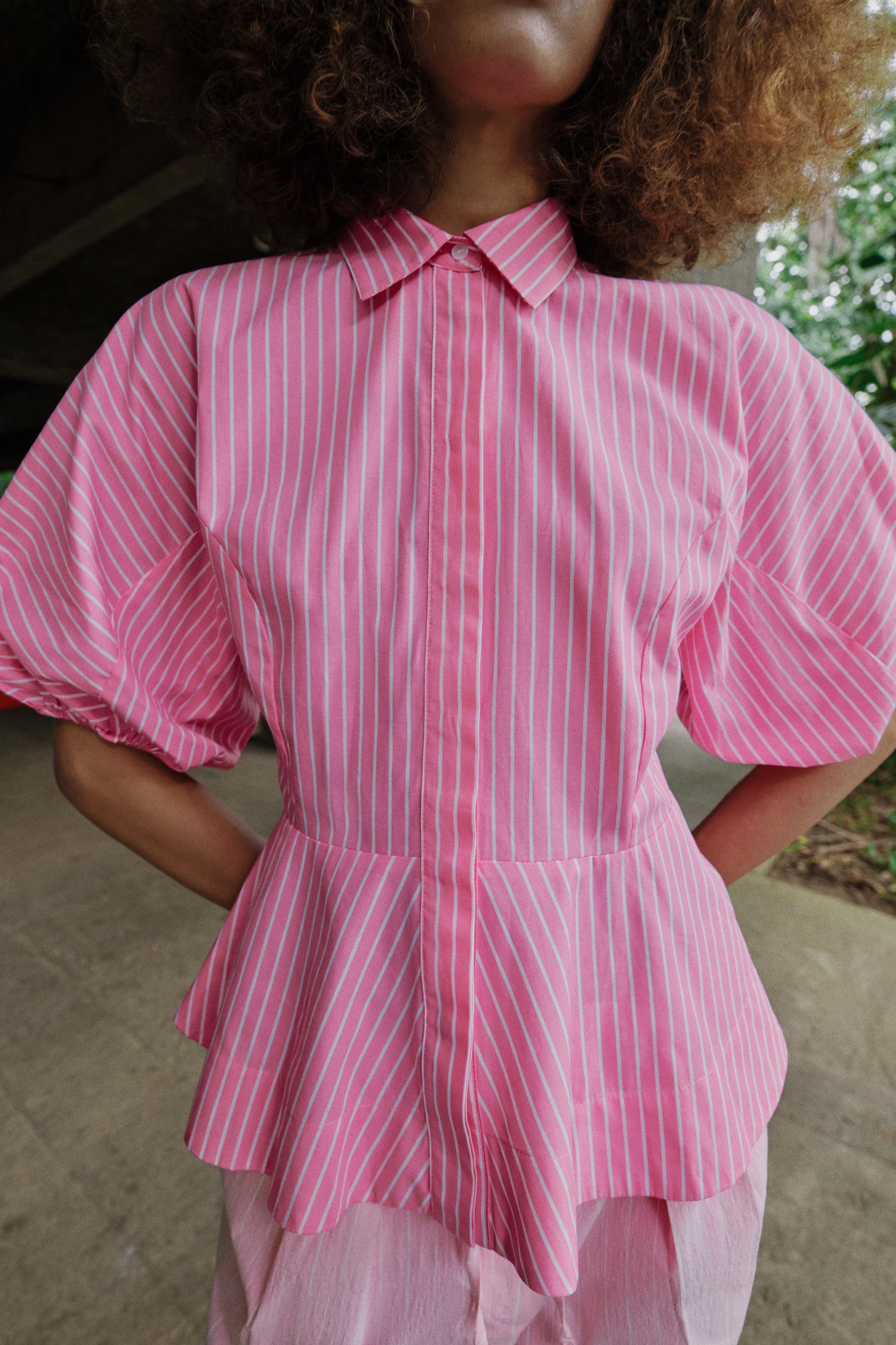 STRIPED POPLIN SHIRT — Pink
