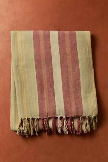 Zara STRIPED LINEN BLANKET - striped