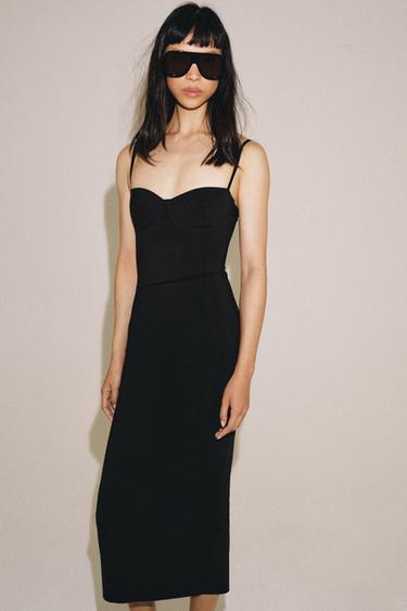 Zara POLYAMIDE MIDI DRESS - Black