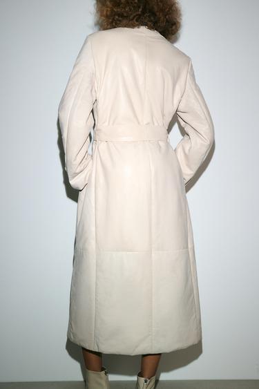 ZW COLLECTION LIMITED EDITION QUILTED LEATHER COAT - Ecru by Zara - Image 3