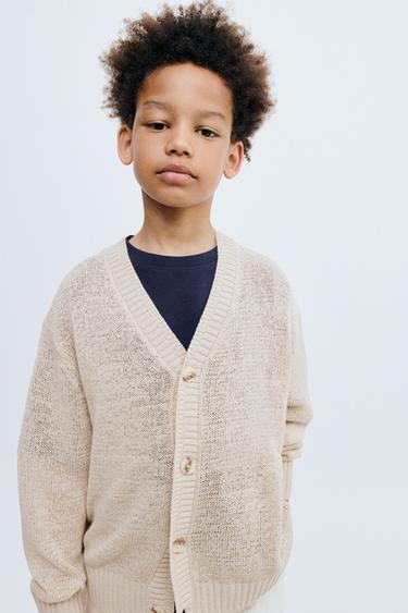 STORIESZ - كارديغان محاك بقصة مريحة من الكتان والقطن - بيج فاتح الخاص بـ Zara