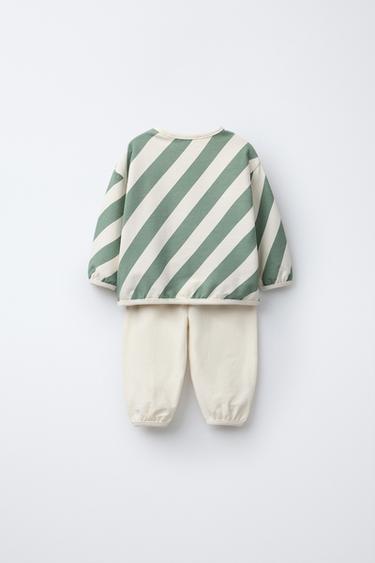 PACK SWEAT RAYURES ET JOGGER AVEC POCHE - Vert / Écru de Zara - Image 1