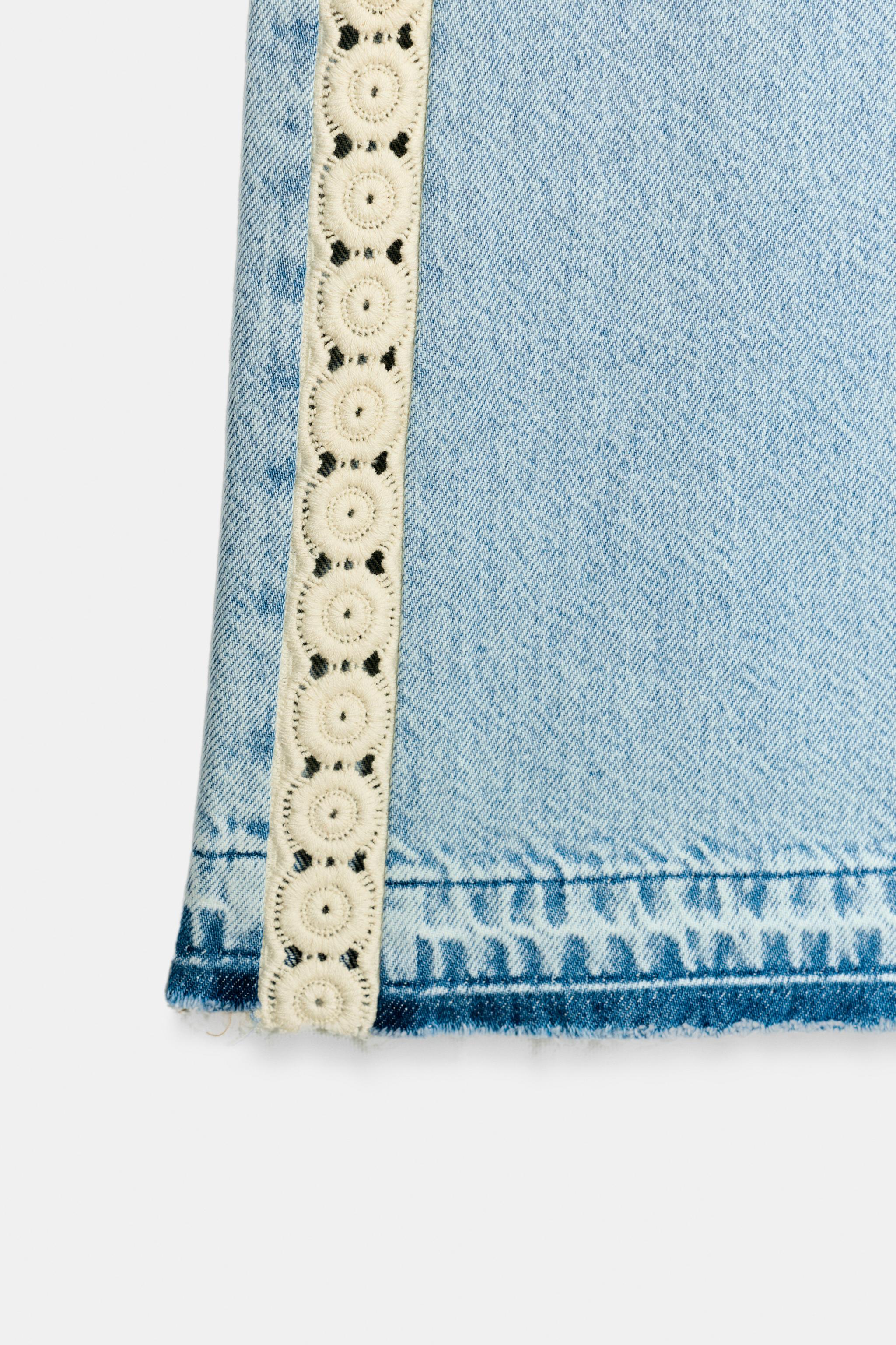 Zara Z1975 HIGH WAIST WIDE LEG CROCHET COMBINED JEANS at Mall of