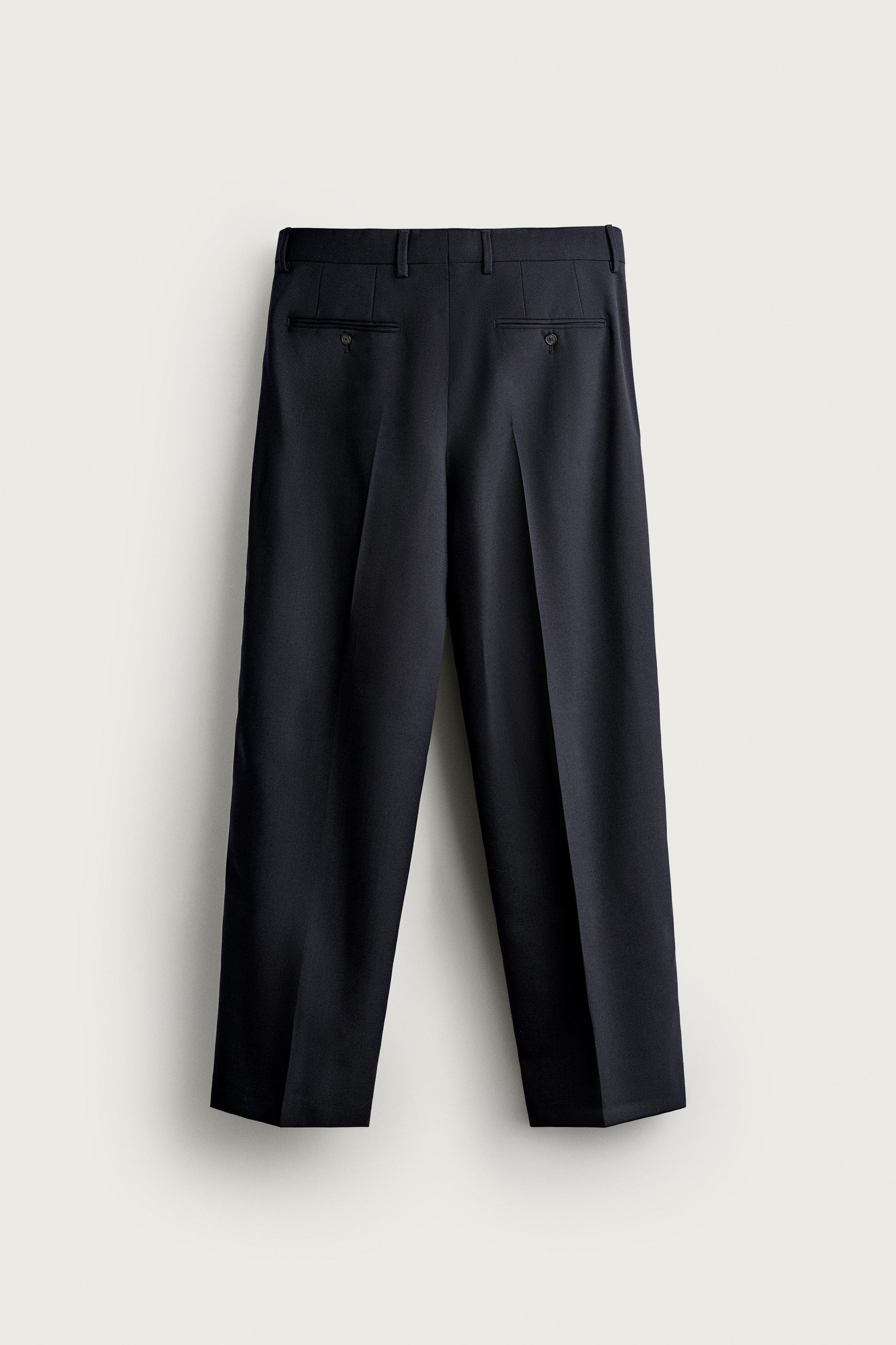 100% WOOL REGULAR FIT PANTS — Navy blue
