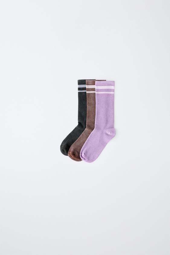 SET VAN DRIE MIDDELHOGE SOKKEN MET BAND - Multicolour van Zara - Afbeelding 0