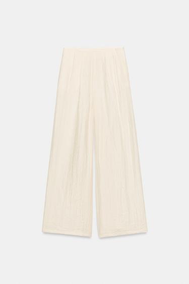 PANTALON LARGE À PLIS - Écru de Zara - Image 4