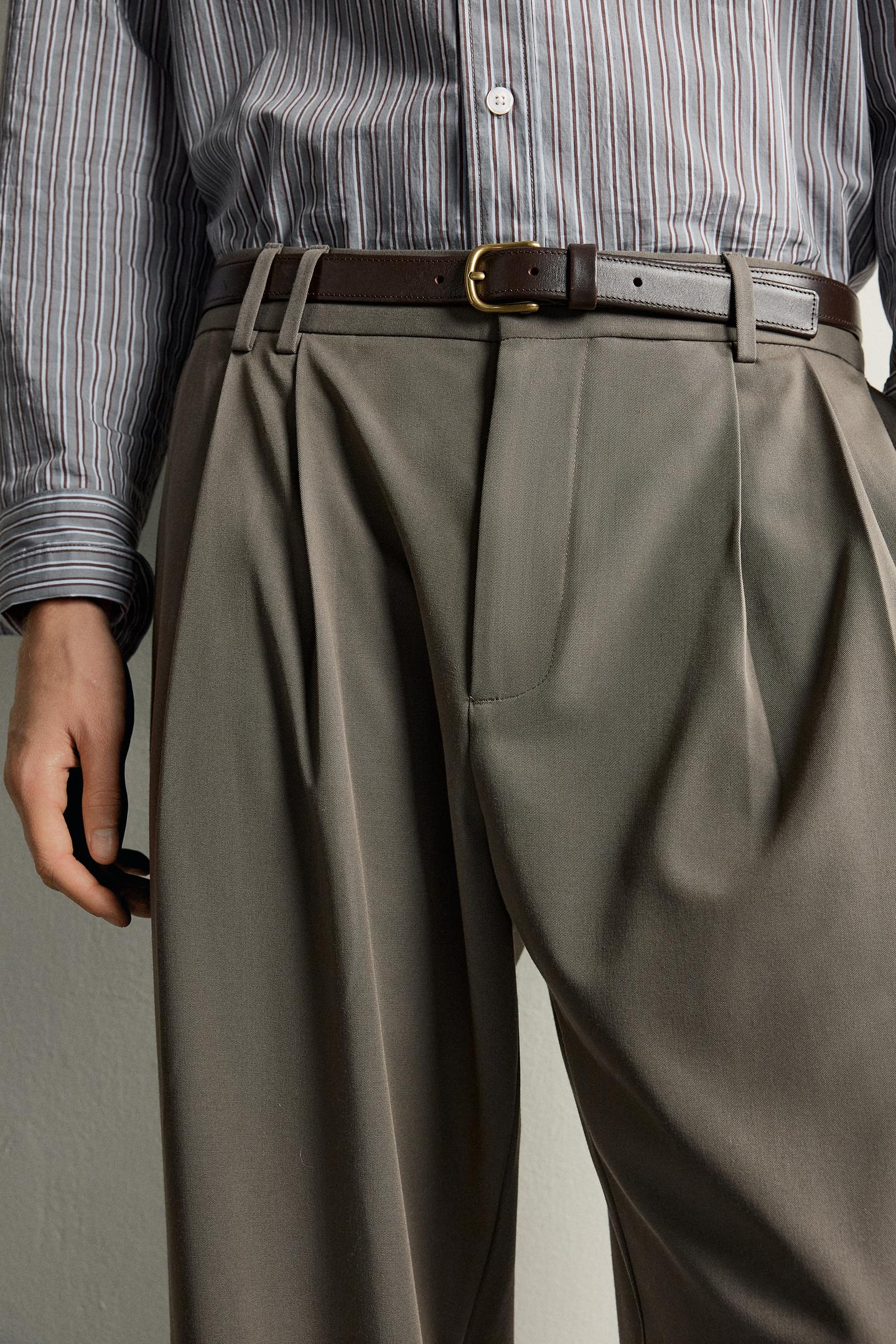 Мужские брюки Zara Pleated Wide-Fit, цвет: Серо-коричневый серый — фото 5